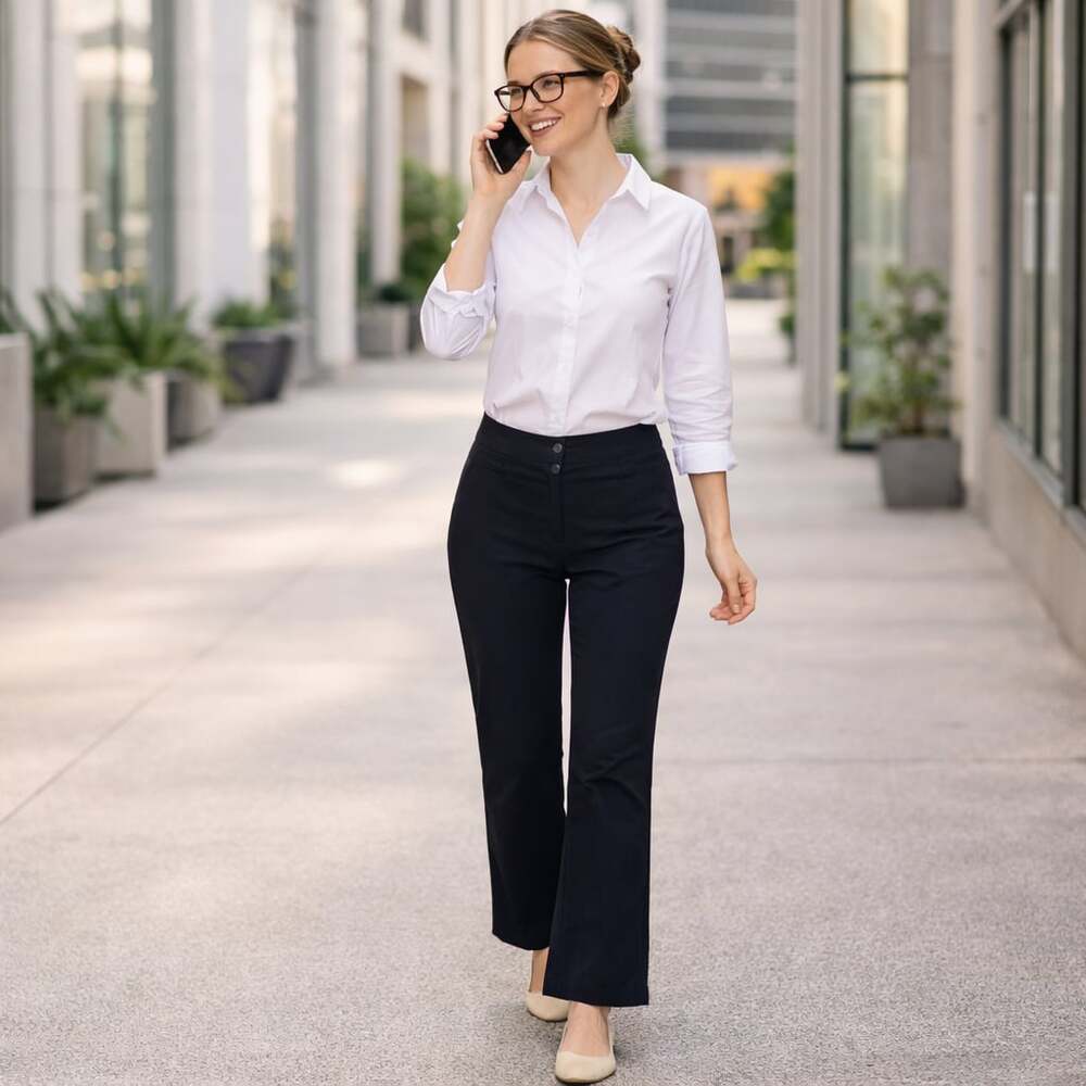 Anne Klein Navy Blue Bootcut Dress Pants Double Button Career Size 8